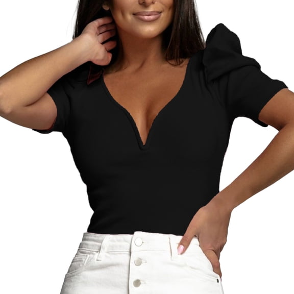 Sngxgn Womens Lightweight Short Sleeve V-Neck T-Shirt(Black,L)