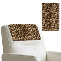 SCRAWLGOD Fur Leopard Print 1 Piece Recliner Headrest Cover Non Slip Sofa Headrest Cover PU Leather Recliner Chair Head Protector Covers for Home Decoration 17x27in