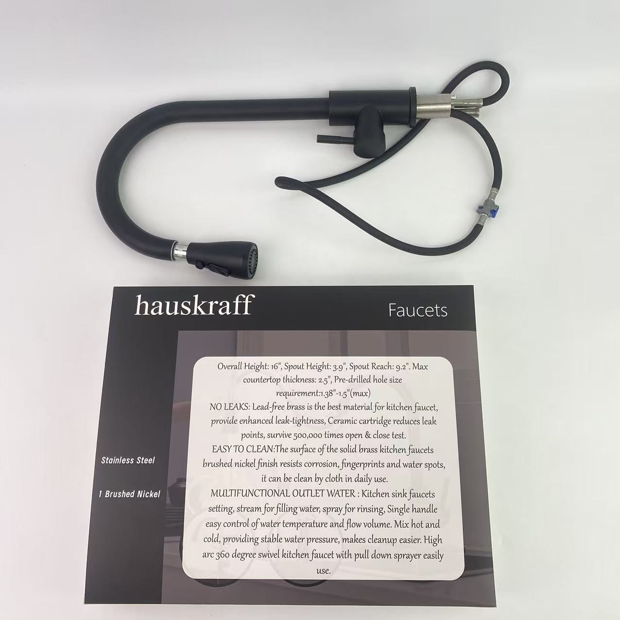 hauskraff  Faucets,Black Kitchen Faucets, Kitchen Faucet with Pull Down Sprayer, High Arc Single Handle Stainless Steel Sink Faucets 1 or 3 Hole, Classic Kitchen Sink Faucets