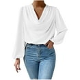 thumbnail image 1 of Mrat Chemise en Chiffon Rayée pour Femmes Tunique Ample à Manches pour Femmes Col Rond Drapé Blouses Décontractées à Fleurs pour Femmes Hauts T-shirt Blanc 2TG, 1 of 9