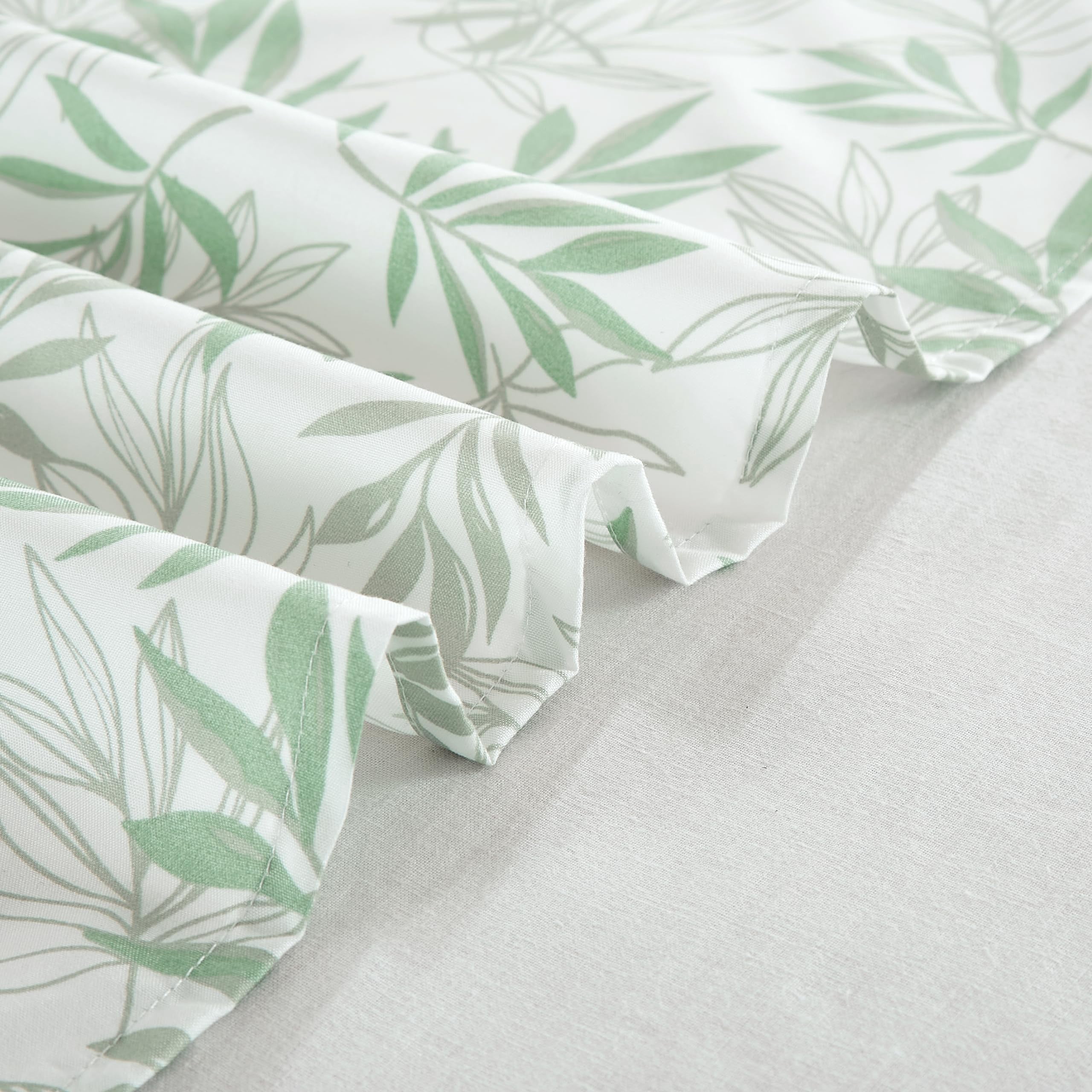 Chezmoi Collection 4-Piece Floral Leaves Window Curtain Set with Sheer Backing, Green White Leaves Printed Microfiber, 120 inch x 84 inch