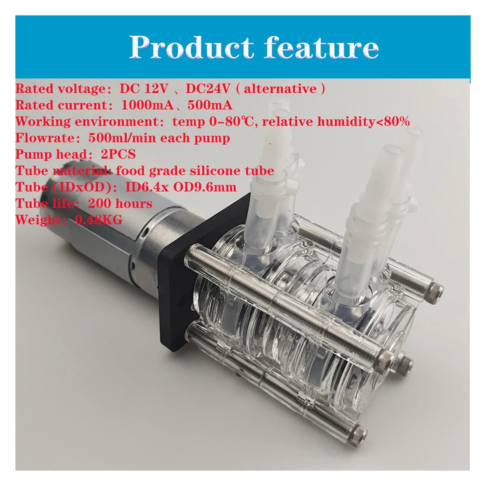 Peristaltic Pump, Water Pump, Dosing Pump, Dual Pump Head, 12V 24V DC, High Flowrate For Aquarium Lab Analytical ,Easy to Install