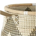 thumbnail image 5 of DecMode 18", 13"W Brown Seagrass Handmade Zigzag Patterned Storage Basket with Black and White Plastic Weaving and Leather Handles, 2-Pieces, 5 of 9