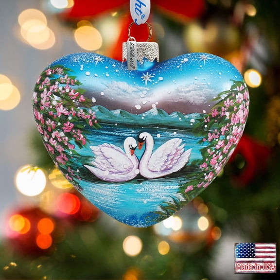 G.Debrekht 73433 Holiday Splendor Glass Swan Heart 3.5 in. - Glass Ornament