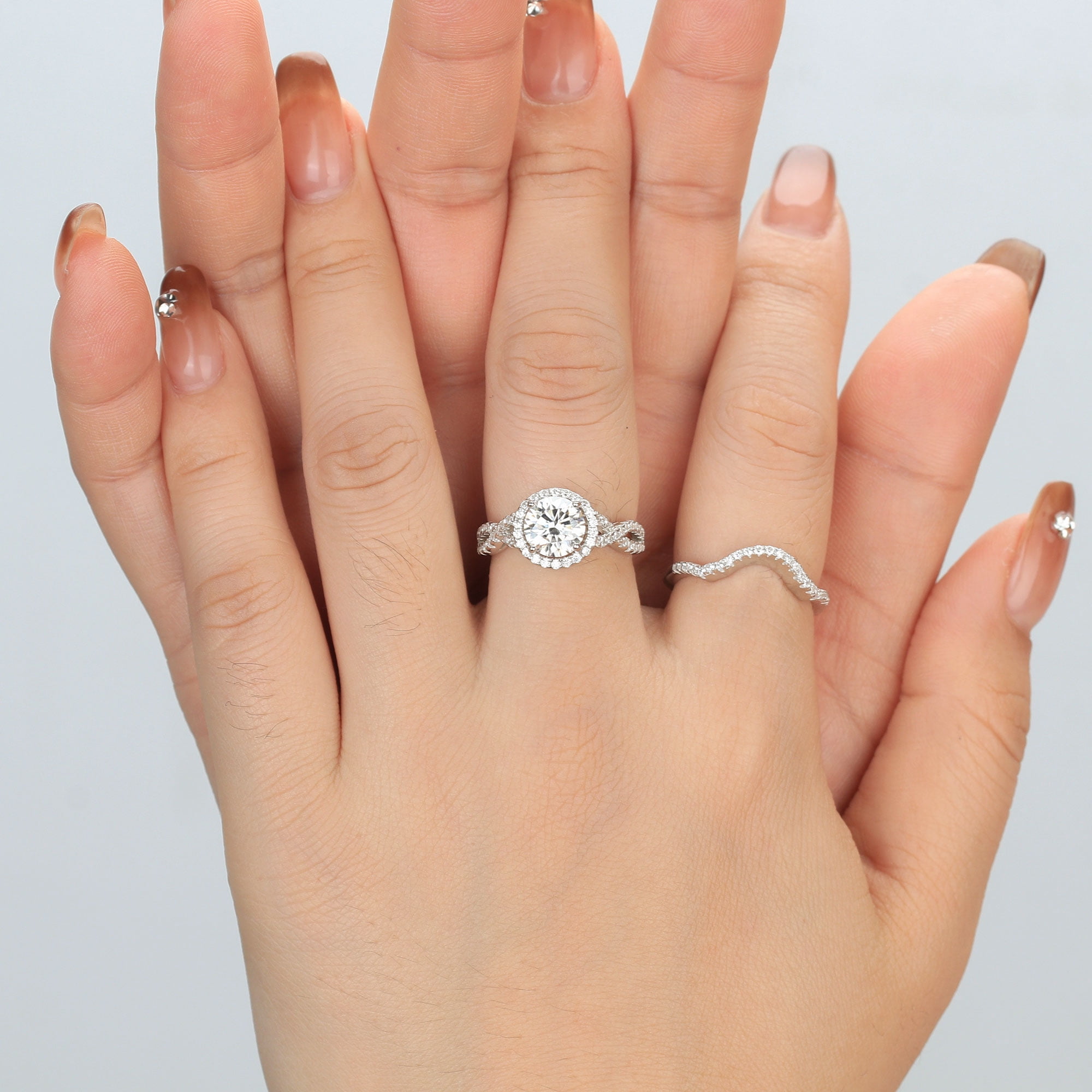 Beautlace 1.5 Ct Infinity Moissanite Engagement Ring Set,Sterling Silver Wedding Bridal Rings for Women ,Size 9