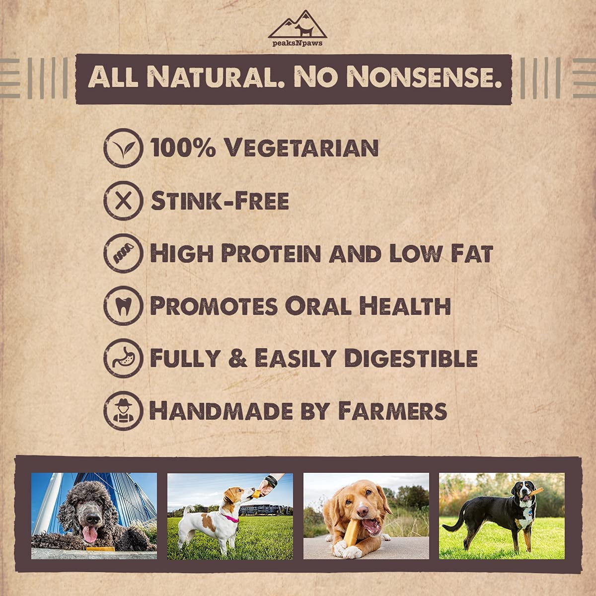 peaksNpaws: Yak Cheese Dog Treats - Natural Yak Chews from Himalayan Mountains - for Aggressive Chewers - Large, Value Pack 3 Chews - Grain Free, Lactose Free - Easily Digestible