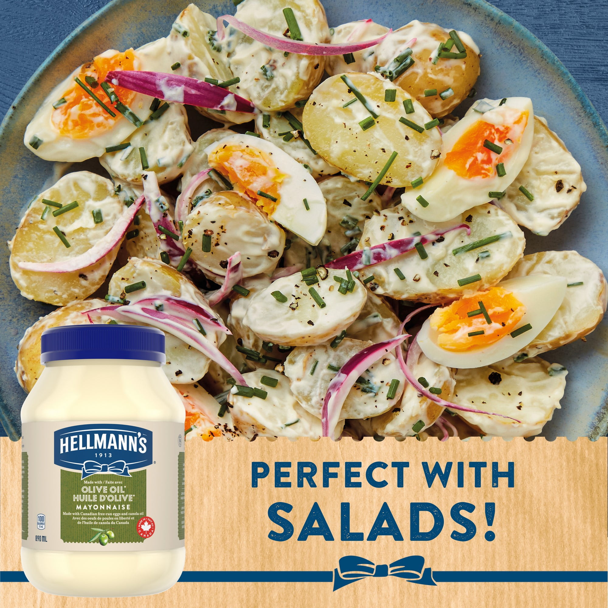Hellmann’s Olive Oil Mayonnaise, Ideal for Fries, Burgers and Salads, Made with Canadian Free‑Run Eggs and Canola Oil, 890 ml Jar
