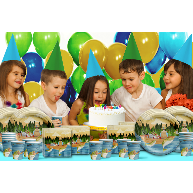 Gone Fishing Birthday Party Supplies Set Plates Napkins Cups Tableware Kit  for 16 