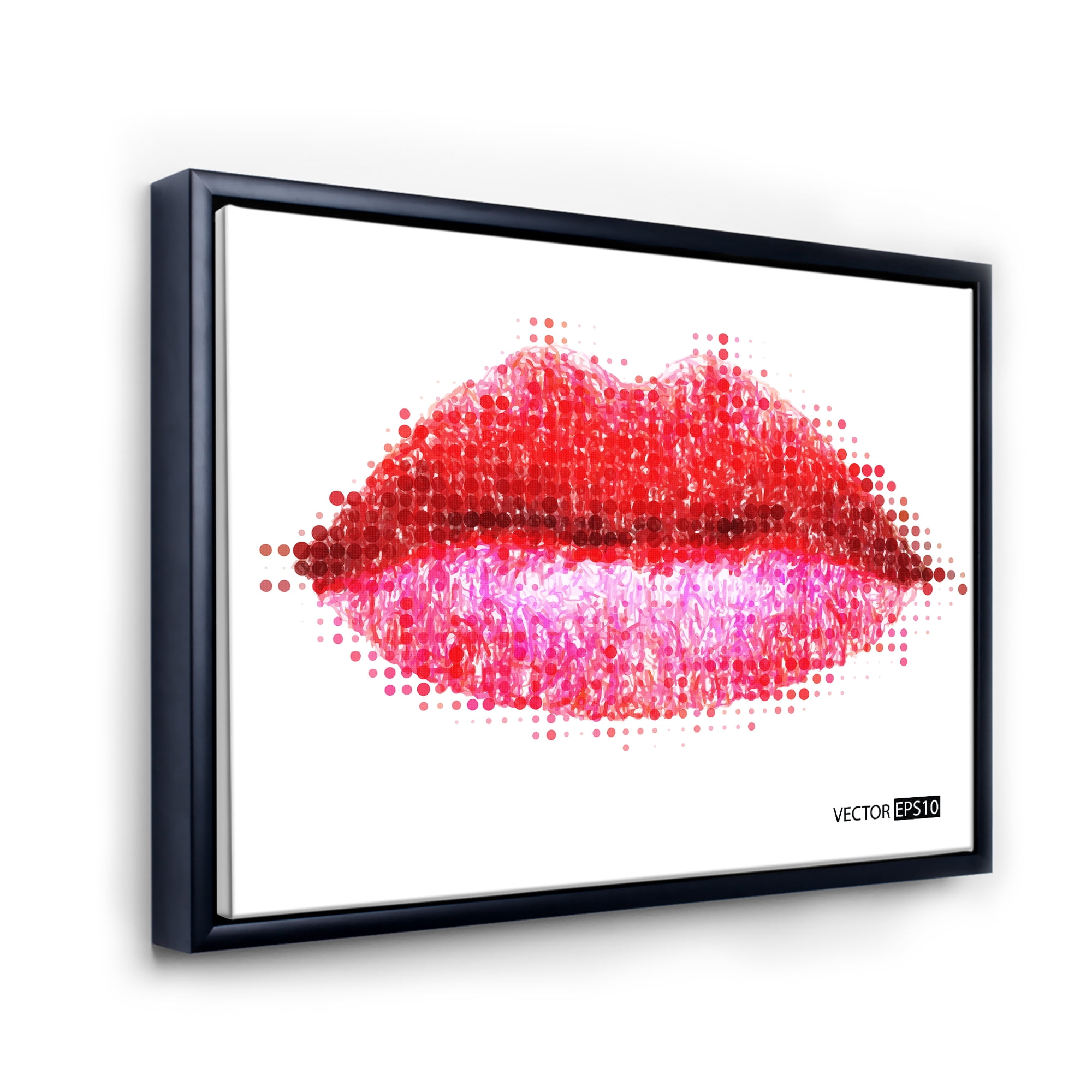 Designart 'Abstract Red Woman Lips in Pixels' Modern Framed Canvas Wall Art Print