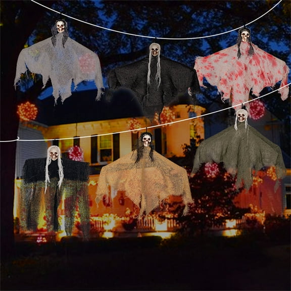 Hanging Halloween Skeleton Ghosts Decorations, Grim Reapers for Halloween Outdoor Decorations, Halloween Skeleton Flying Ghost, Haunted Haunted House Prop, Party Decor