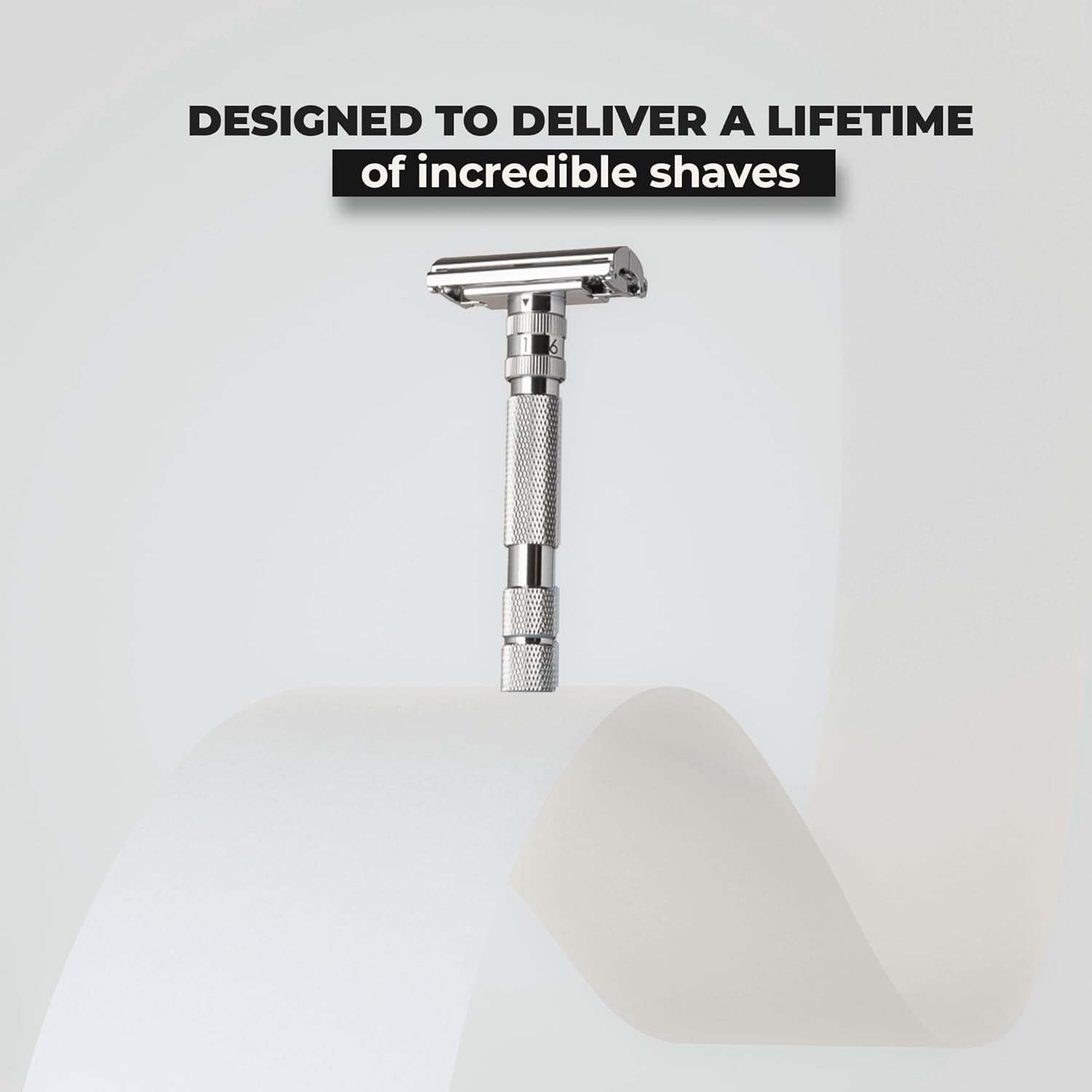 Rockwell Razors T2 Adjustable Safety Razor for Men with 5 Razor Blades, White Chrome