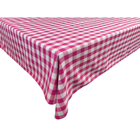 Polyester Poplin Gaberdine Durable Tablecloth Gingham Checkered Plaid Fuchsia