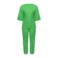 thumbnail image 4 of GILIGEGE Linen Sets for Women 2 Piece Summer Womens Summer Casual Solid Color Crewneck Top & Pants Cotton Linen Two Set Wide Leg Pants Tracksuit Lounge Matching Sets Green 3Xl, 4 of 7