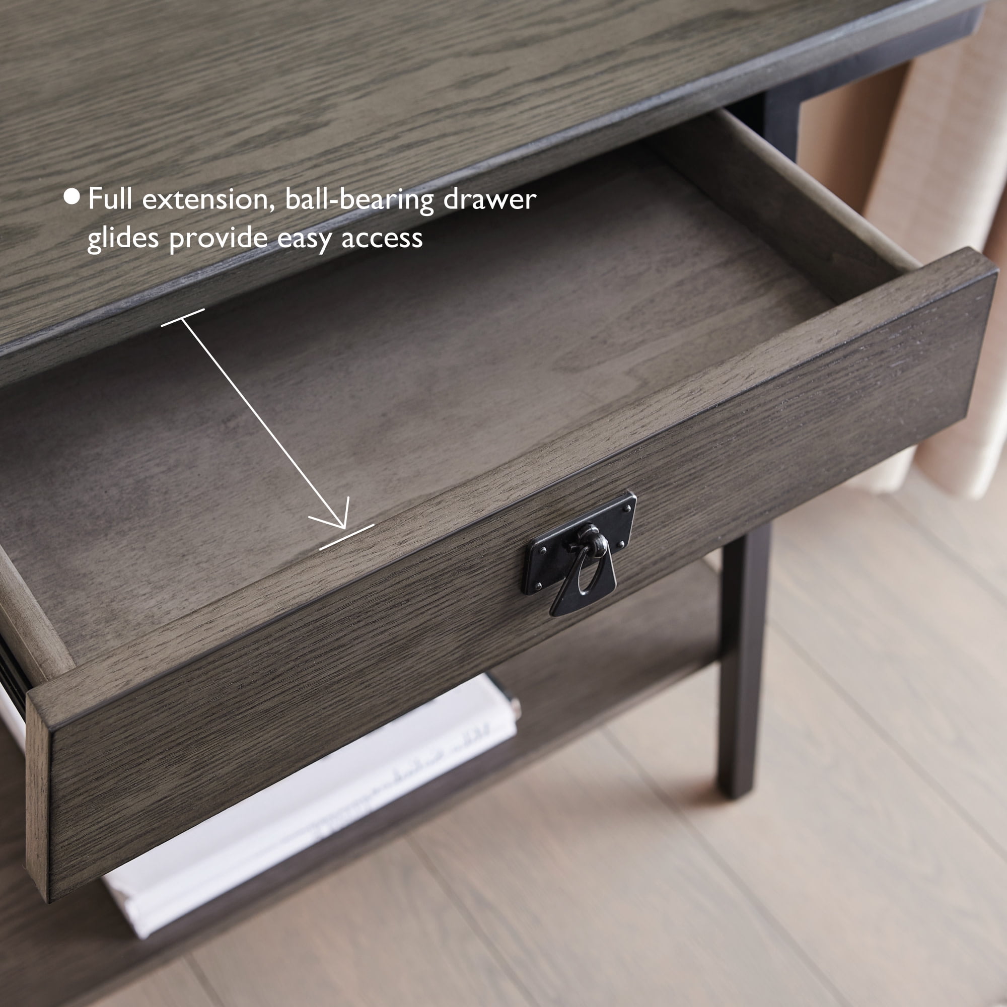 Leick Home Empiria Wood and Metal Console Table with Drawer, Gray/Matte Black