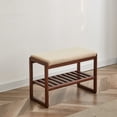thumbnail image 3 of Hassch Solid Wood Shoe Bench with Beige Cushion, Entryway Bench with Storage Shelf, Shoe Rack Organizer, 23.62"L x 11.82"W x 16.54"H (Walnut), 3 of 9