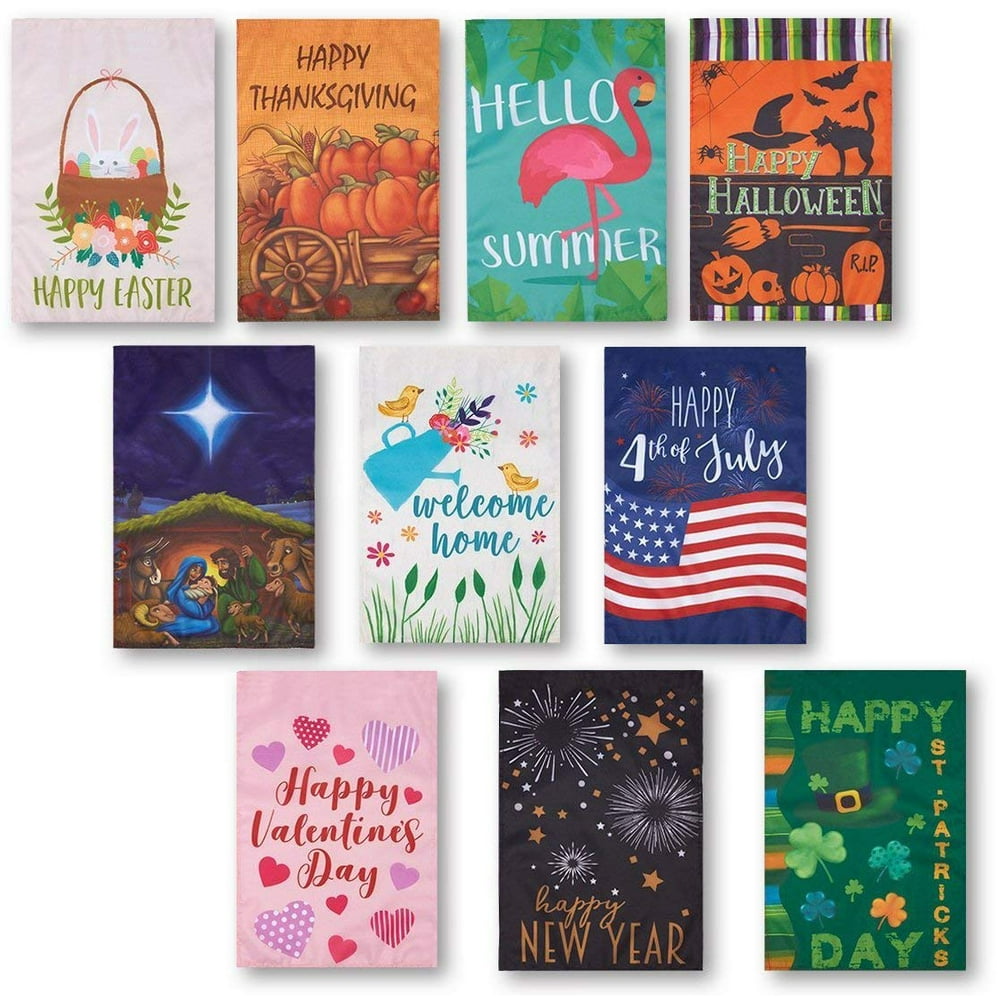 Garden Flags - 10 Pack Decorative Seasonal Festive Holiday House Flag