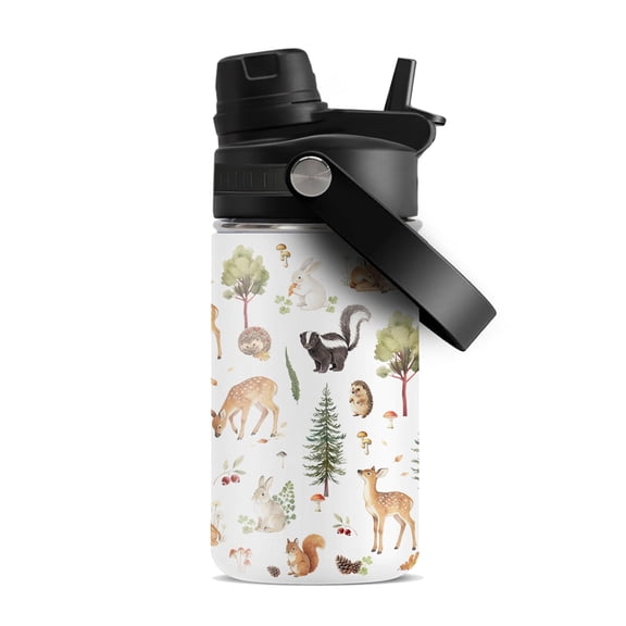 JOPJOLIW Cute Animal Water Bottle for Girls & Boys, Birthday Gift for Animal Lovers, 12OZ Insulated Tumbler with Handle, Stainless Steel Reusable Leak-proof Cup for Sports Outdoor, White 1-Pack