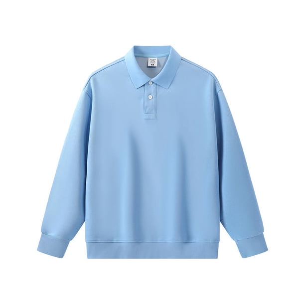 Autumn/Winter Heavyweight Piqué Cotton Polo Neck Sweatshirt, Loose Fit, Solid Color, Couple Style, Turn-Down Collar, Long Sleeve