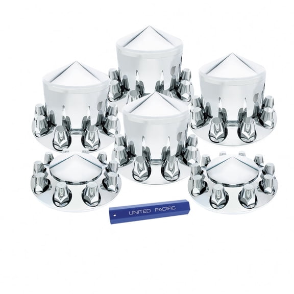 United Pacific 10306 Axle Hub Cover Kit Chrome, Pointed, With 33mm