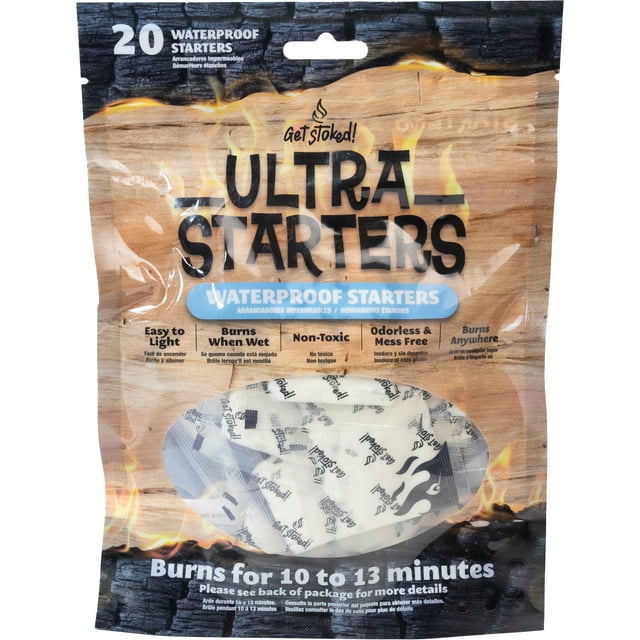 Get Stoked! Ultra Starters - Waterproof Starters, Fire Starters, 20 Pieces per pack, Burns when Wet