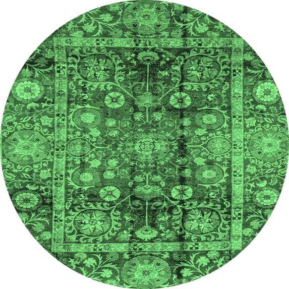 Ahgly Company Indoor Round Abstract Emerald Green Modern Area Rugs, 5' Round