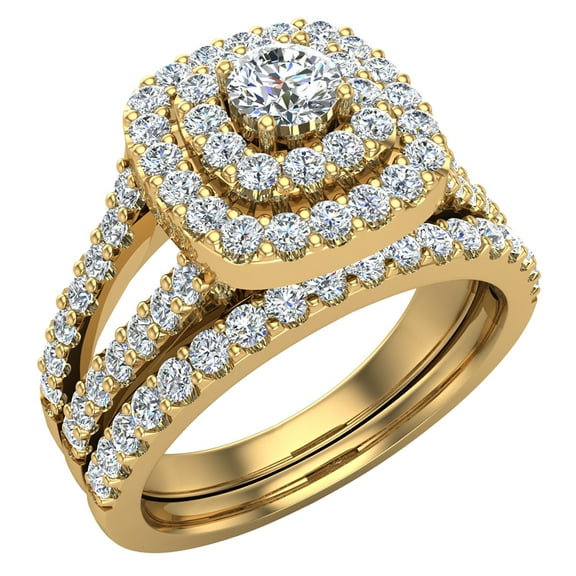 14K Gold Wedding Rings Set Diamond Bridal Sets Cushion Halo Style 1.10 CTW (H,SI1)