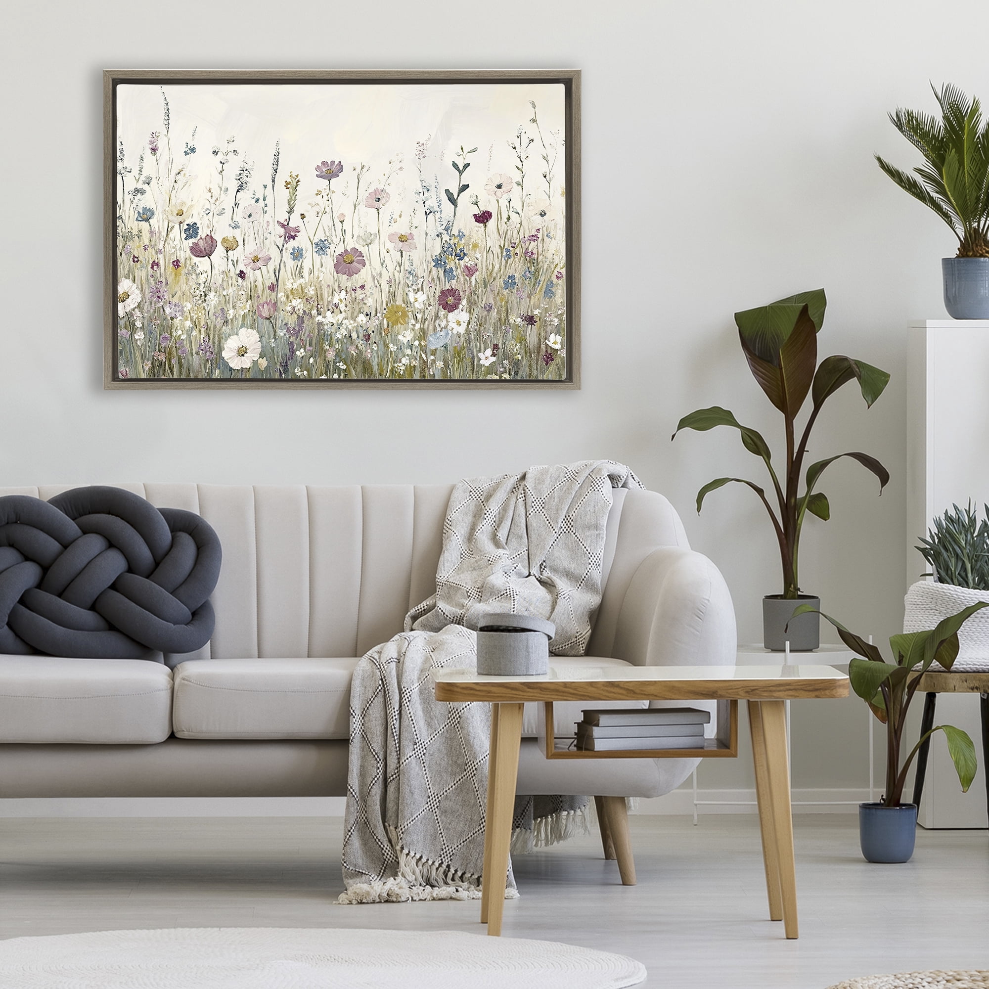 Stupell Industries Spring Blooms Pastoral Meadow Brown Framed Floater Canvas Wall Art, design by Kim Allen