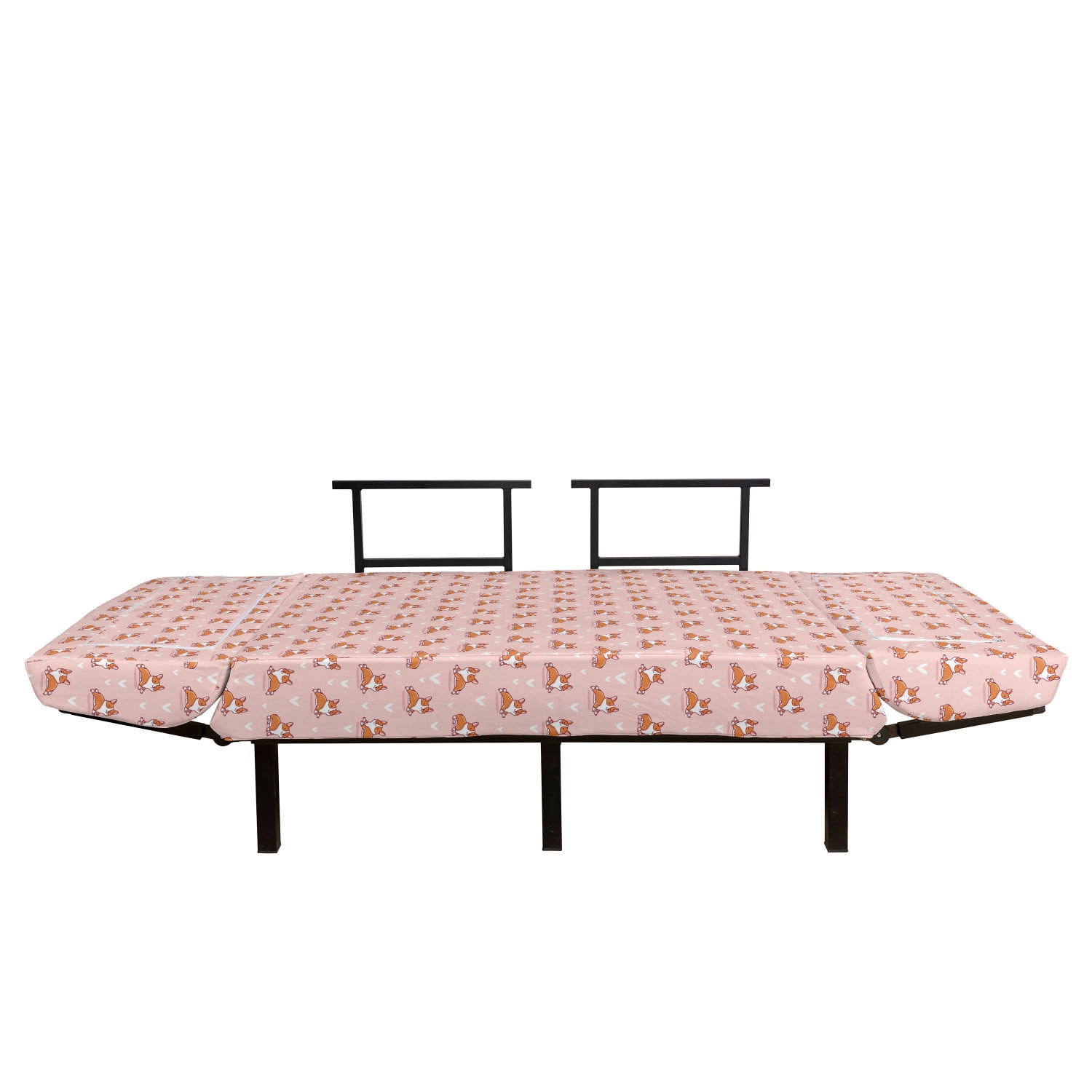 Daybed with Metal Frame Upholstered Sofa for Living Dorm Loveseat Ambesonne Dog Lover Futon Couch Coral Orange White Little Corgi Jumping Running and Standing Cartoon Hearts Background