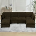 thumbnail image 2 of ACMEASE 110” Chenille 4 Seats Sofa W/2 Movable Ottoman, Modern Fabric U-Shaped Couch with Soft Backrest, Upholstered Sectional Sofa with Armrest Pillows for Living Room, Office, Brown, 2 of 7