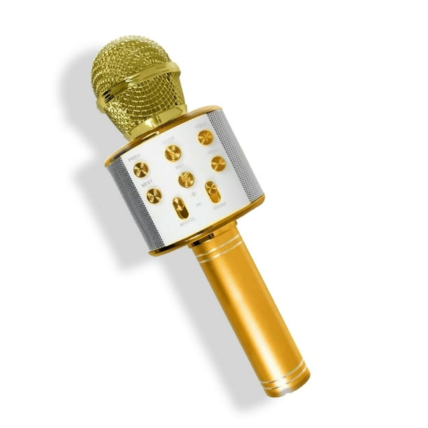 Microfono Karaoke Inalambrico Con Bluetooth y Bocina Altavoz Dorado Marthing Micrófono Bluetooth Con Mezclador Bocina Recargable Diversion y Entretenimiento Actividades de Karaoke y Familiares