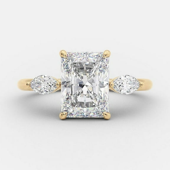 SOLITAIRE JEWELS 2.5Ct Radiant And Marquise Three Stone Moissanite Engagement Ring 10K Yellow Gold