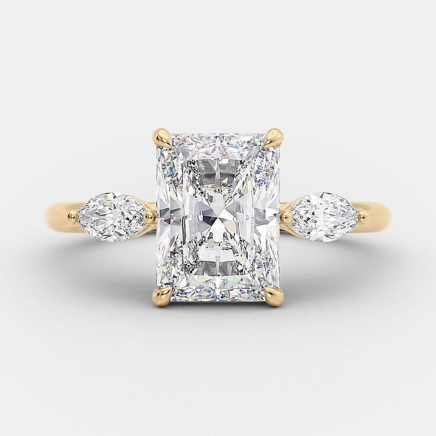 SOLITAIRE JEWELS 2.5Ct Radiant And Marquise Three Stone Moissanite Engagement Ring 10K Yellow Gold