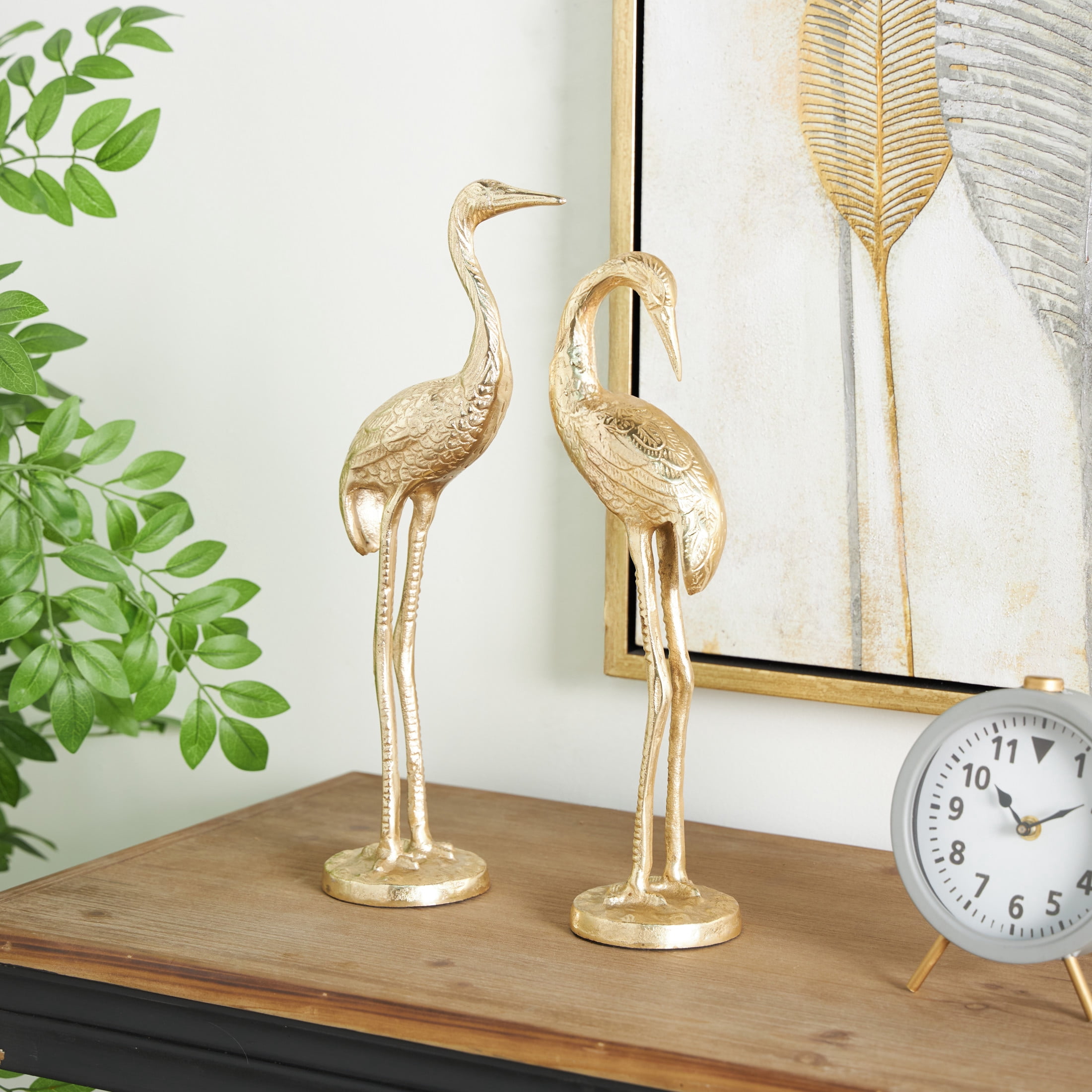 15", 17"H Gold Aluminum Metal Flamingo Sculpture, by DecMode (2 Count)