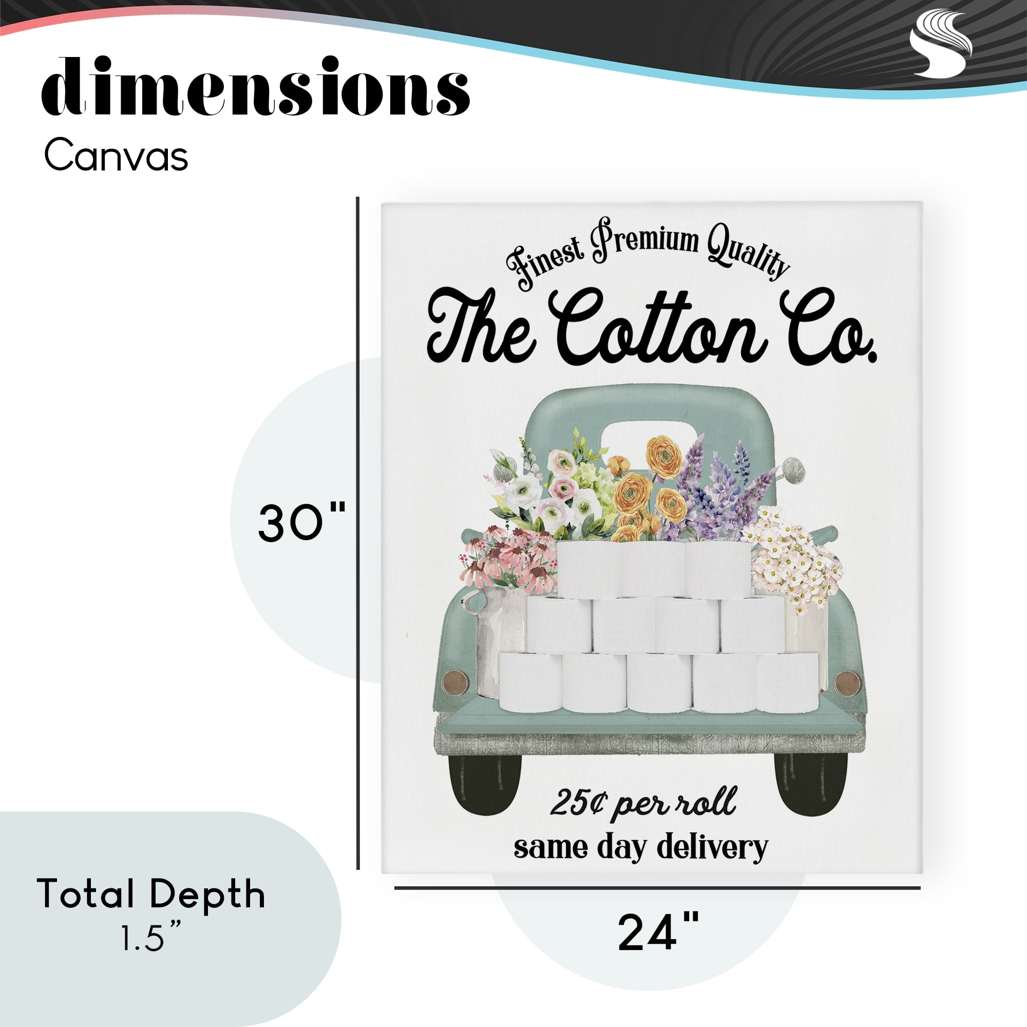 Toilet Paper Delivery Truck Canvas Wall Art, design by Lettered and Lined