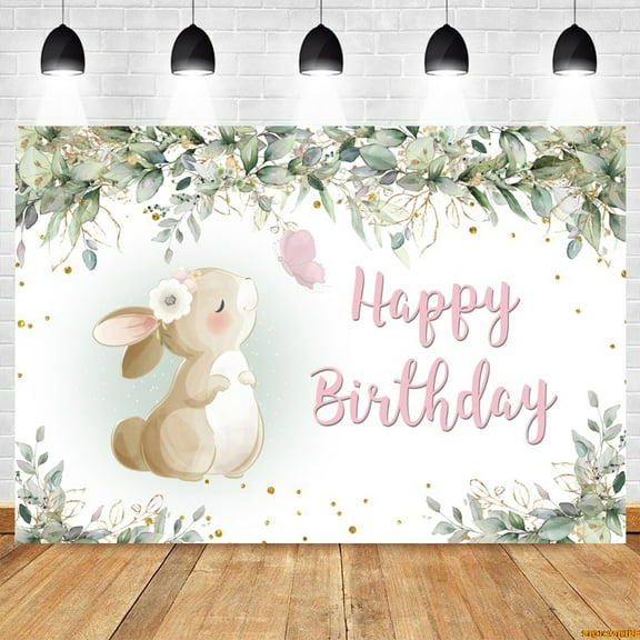 Easter Rabbit Backdrop Pink Floral Bunny Flower Balloon Girl Boy Baby Shower Birthday Party Photography Background Photo Studio