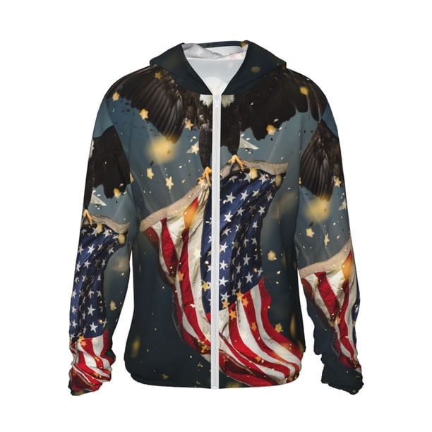 Fotbe North American Bald Eagle1 Chaqueta con Protección Solar UPF 50+ para Hombre y Mujer, Camisa con Capucha y Bolsillos-Medium