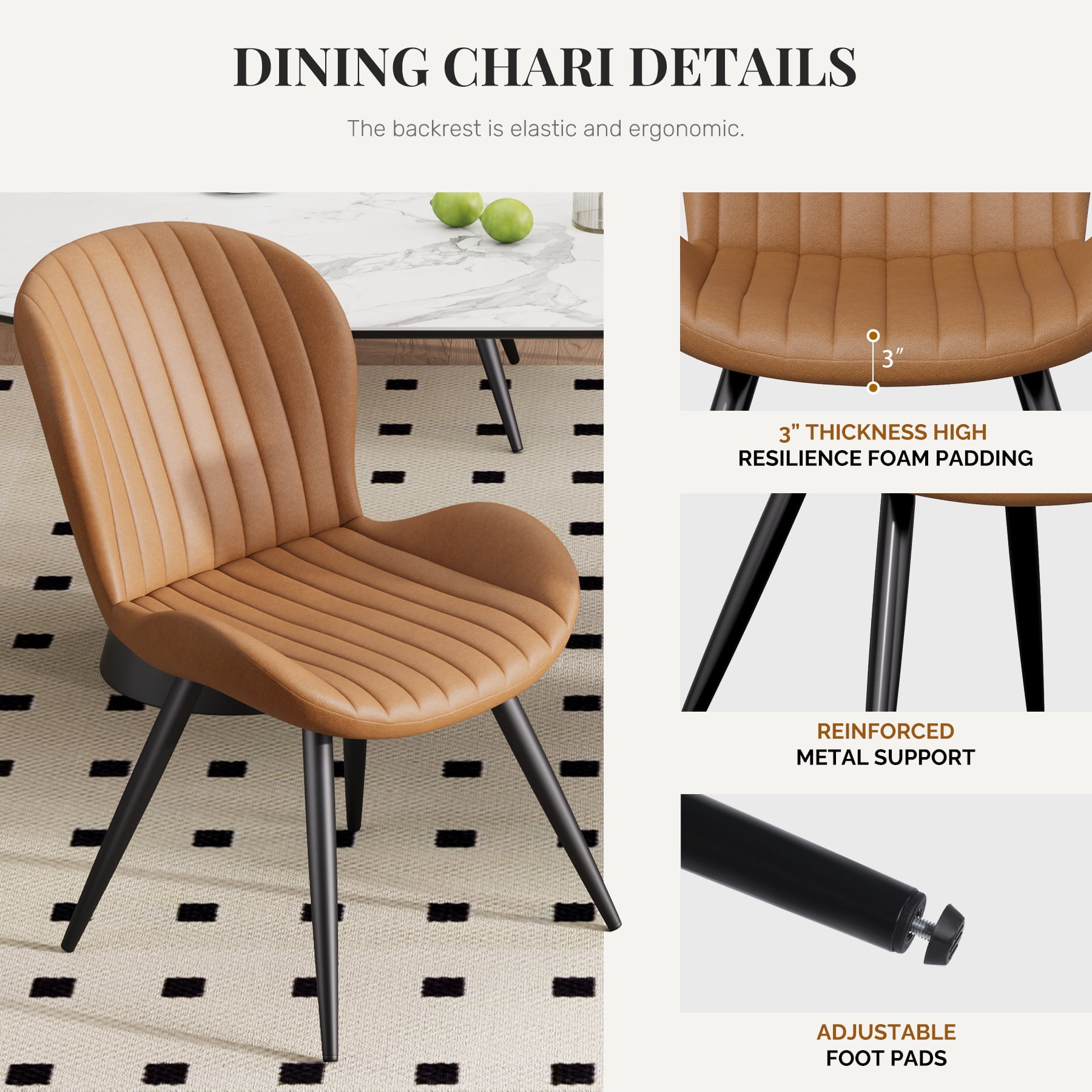 MOONMISS Upholstered Dining Chairs Set of 4,Modern Kitchen Side Chairs with Backrest and Metal Legs,Brown