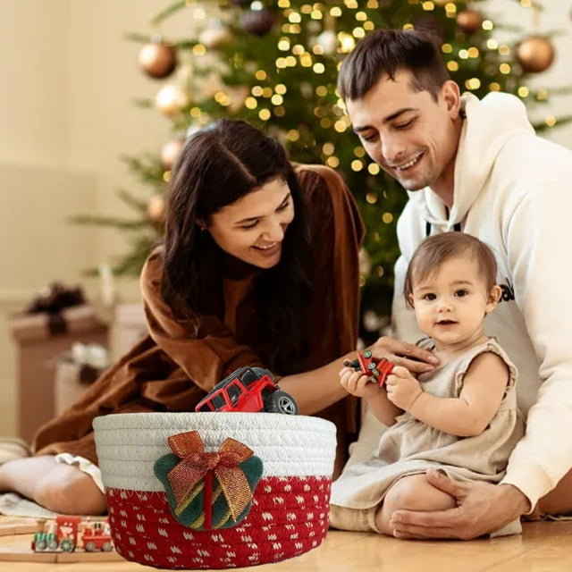 Cesta tejida de cuerda con asas para estantería, juguetes, libros, tela, organizador, para sala de estar, regalo para recién nacidos, niño y niña, cesta tejida de cuerda de algodón para escritorio.