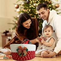 SHIMELE Rope Woven Storage Basket with Handles, Red Color, 16x16x10cm, Organizer for Toys, Books, Cloth, Living Room, Home Decor