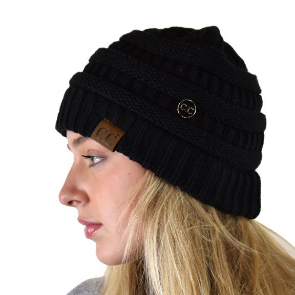C.C Soft Stretch Cable Knit Side Epoxy Button for Mask Beanie Skully, Black