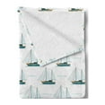 thumbnail image 2 of Sailboat Soft Flannel Fleece Throw Blanket, Nautical Pattern of Travel Sailing Motifs Print on Plain Backdrop, Cozy Plush for Indoor and Outdoor Use, 50" x 70", White Pale Brown, by Ambesonne, 2 of 5