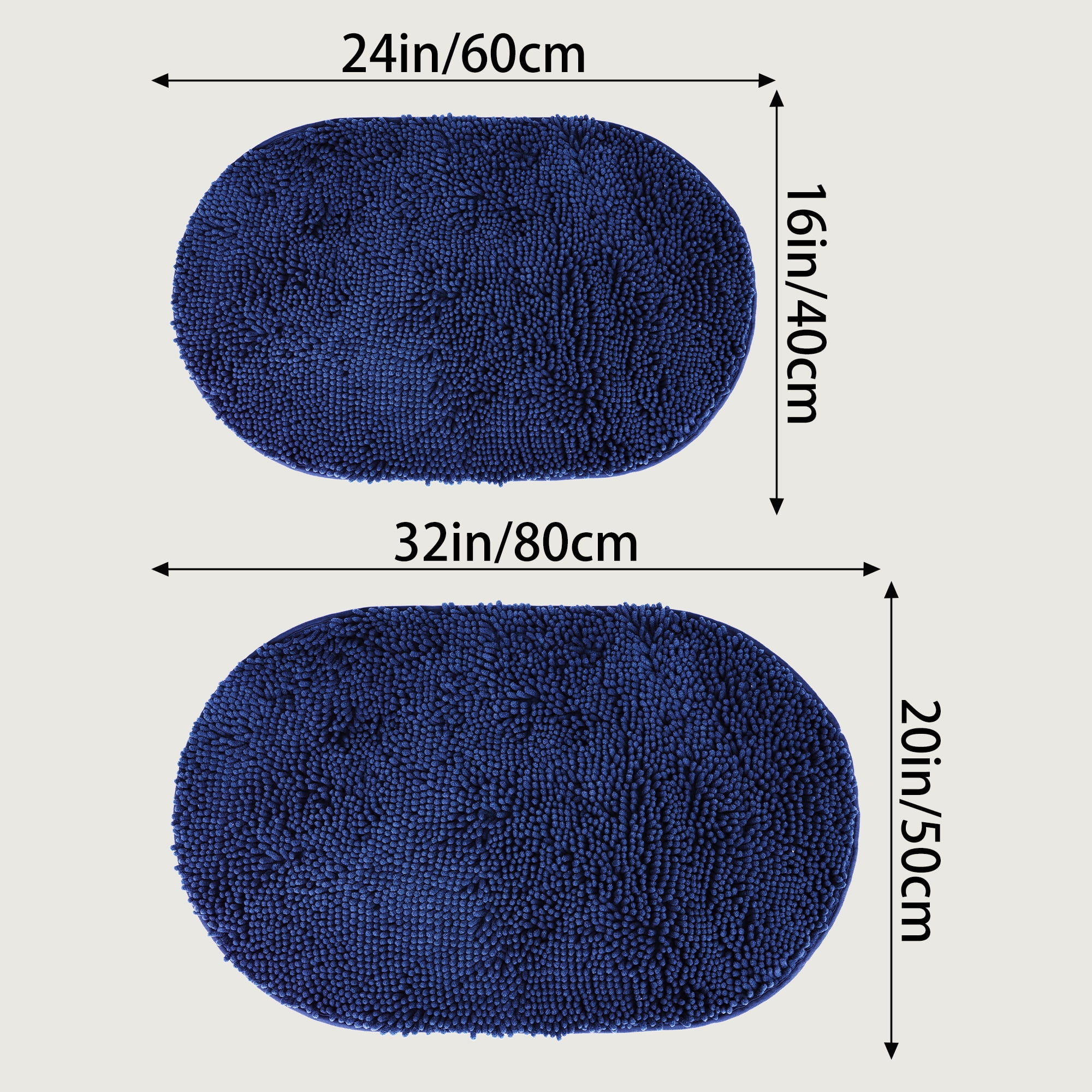 Unique Bargains Oval Plush Bath Mat Soft Non Slip Washable Rug Dark Blue 16" x 24"