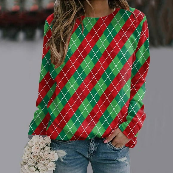 WILLBEST hoodie Women Christmas Print Hoodless Loose Pullover Tops Round Neck Casual T Shirt Long Sleeve Sweatshirt zach hoodie