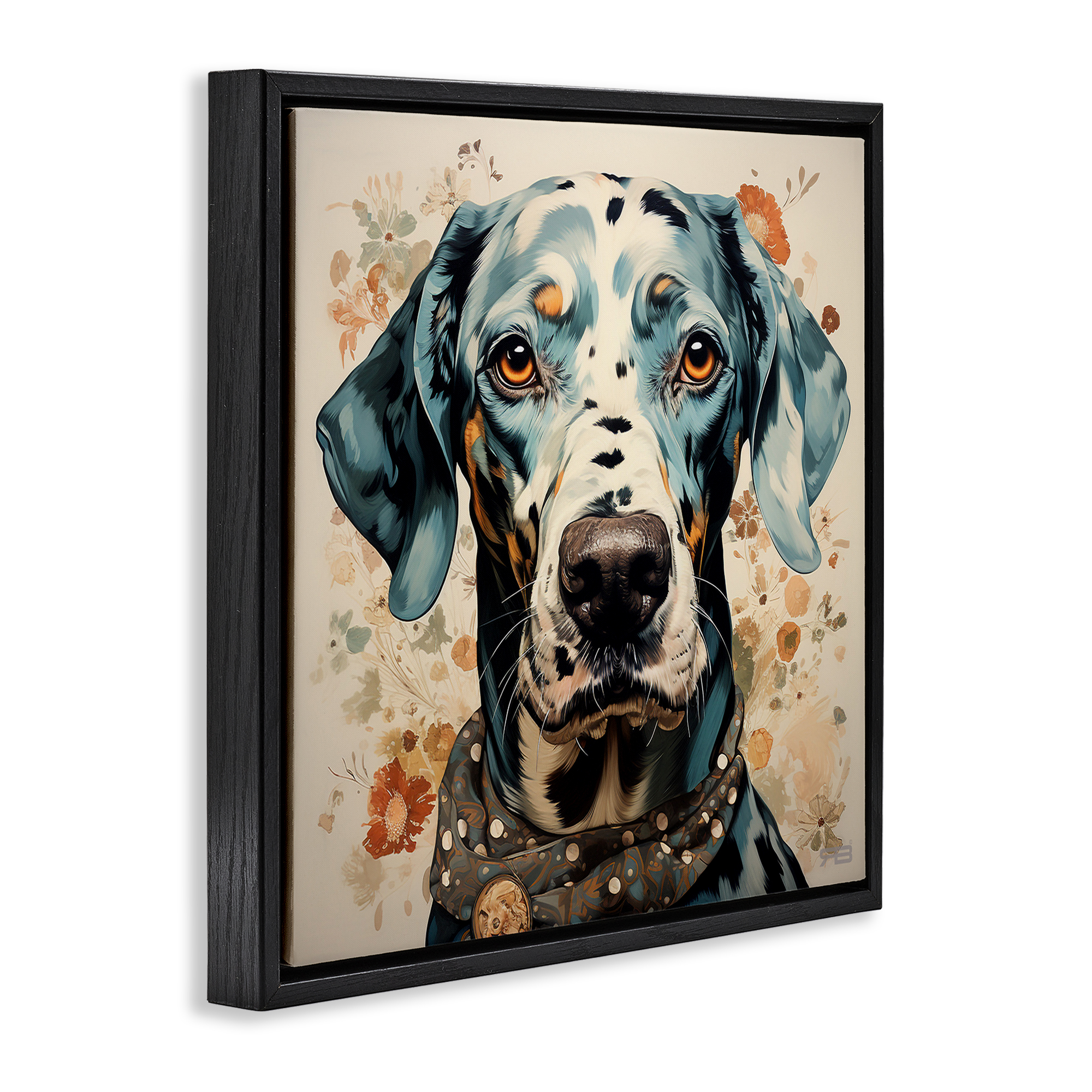 Stupell Industries Dog Portrait with Paint Splatter Animals & Insects Painting Black Floater Framed Canvas Art Print Wall Art, 25 x 25