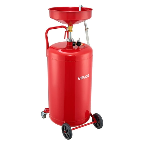 VEVOR 25 Gallon Waste Oil Drain Tank, Air Operated Portable Oil Drainer with Adjustable Funnel Height, Industrial Fluid Drain Tank with Wheels, Fluid Fuel Transfer Drainage for Auto Repair Shops, Red