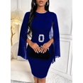 thumbnail image 6 of Navy Blue Bodycon Dress With Sheer Cape Sleeves And Rhinestone Belt, 6 of 7