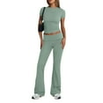 thumbnail image 1 of Cuhas.CA Ensemble 2 Pcs pour Femmes Été Mode Couleur Unie Col Rond Manches Courtes Pantalon Grand Ensemble Survêtement Femmes, P, 1 of 6