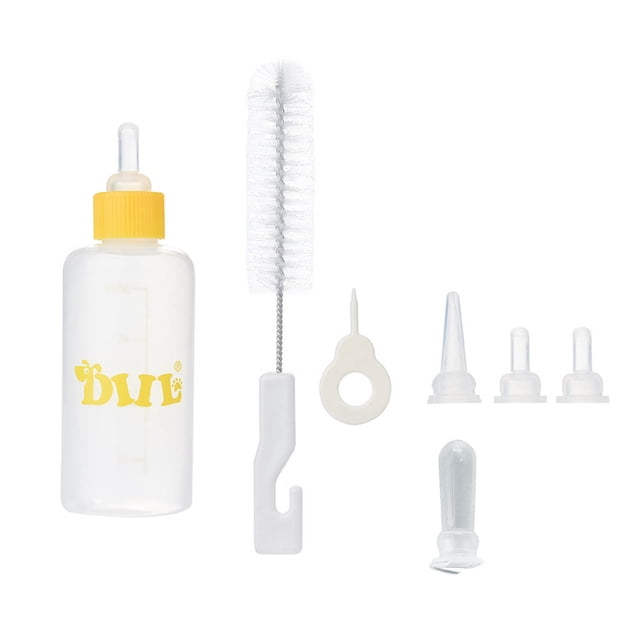 HHBEAUTY 7Pcs Pet Nursing Bottle Kits Nursing Bottle Kits Replacement Nipple Cat Feeding Bottle for Newborn Kittens, Puppies, Rabbits, Small Animals, Yellow