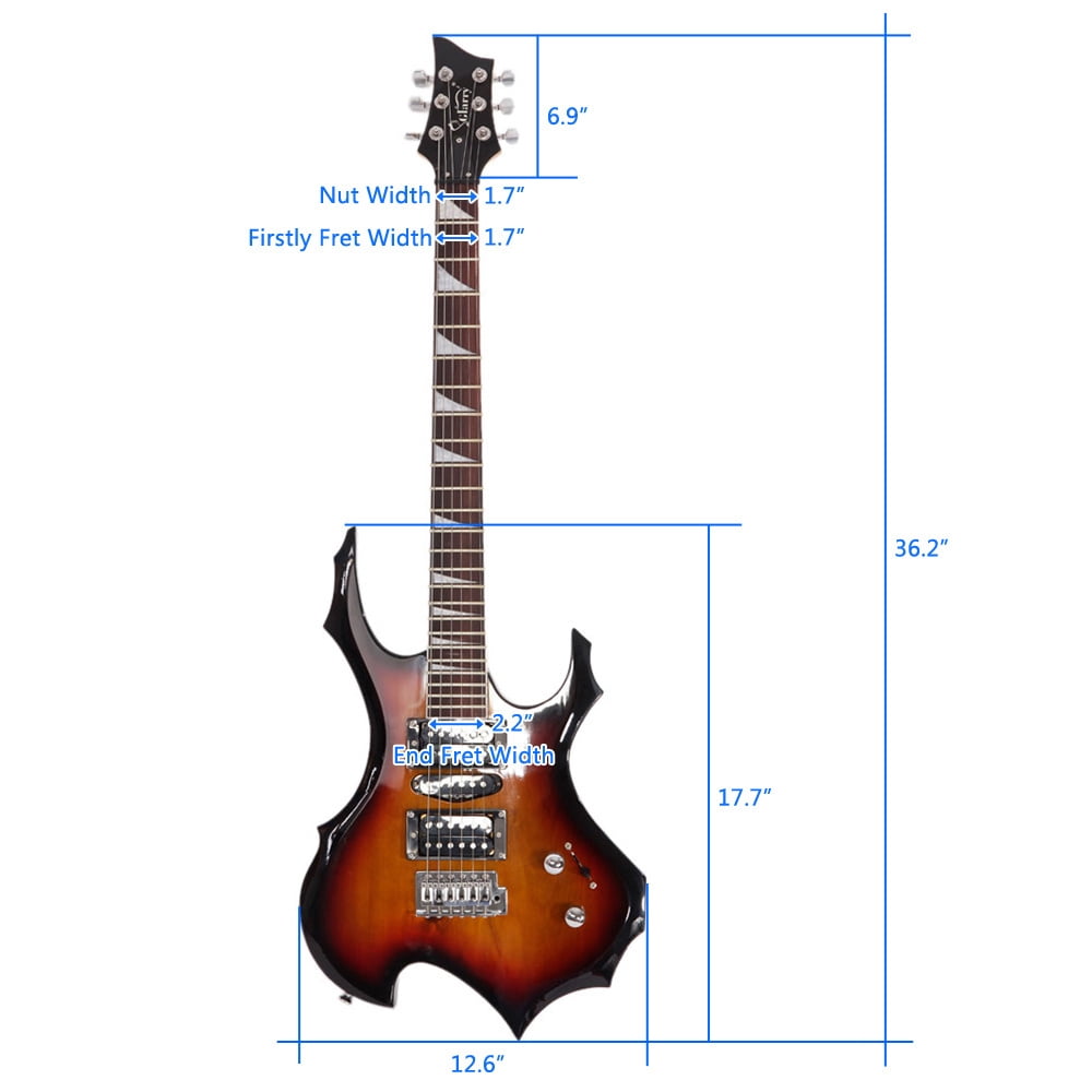 Tcbosik Flame Design Electric Guitar, 39 inch Beginner Electric Guitar Kit with 20W AMP, Bag, Strap, Pick, Tremolo Arm and Wrench Tool, Sunset Color