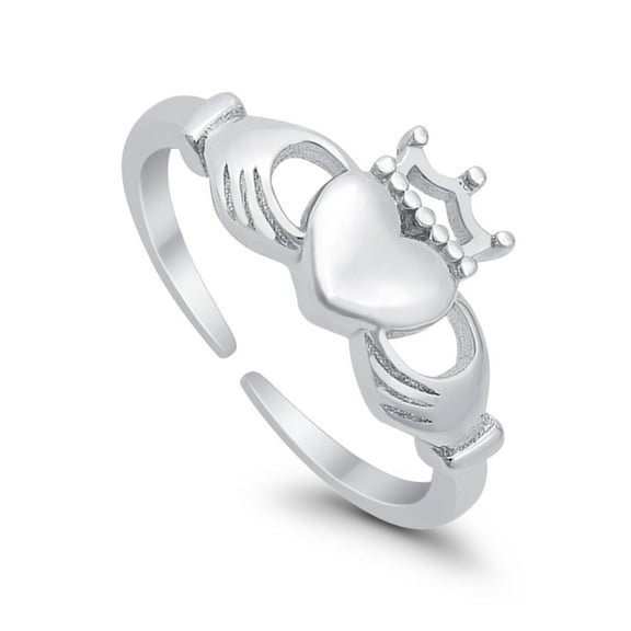 12mm-Claddagh Toe Band Ring 925 Sterling Silver Thin Adjustable Stylish Rings for Women